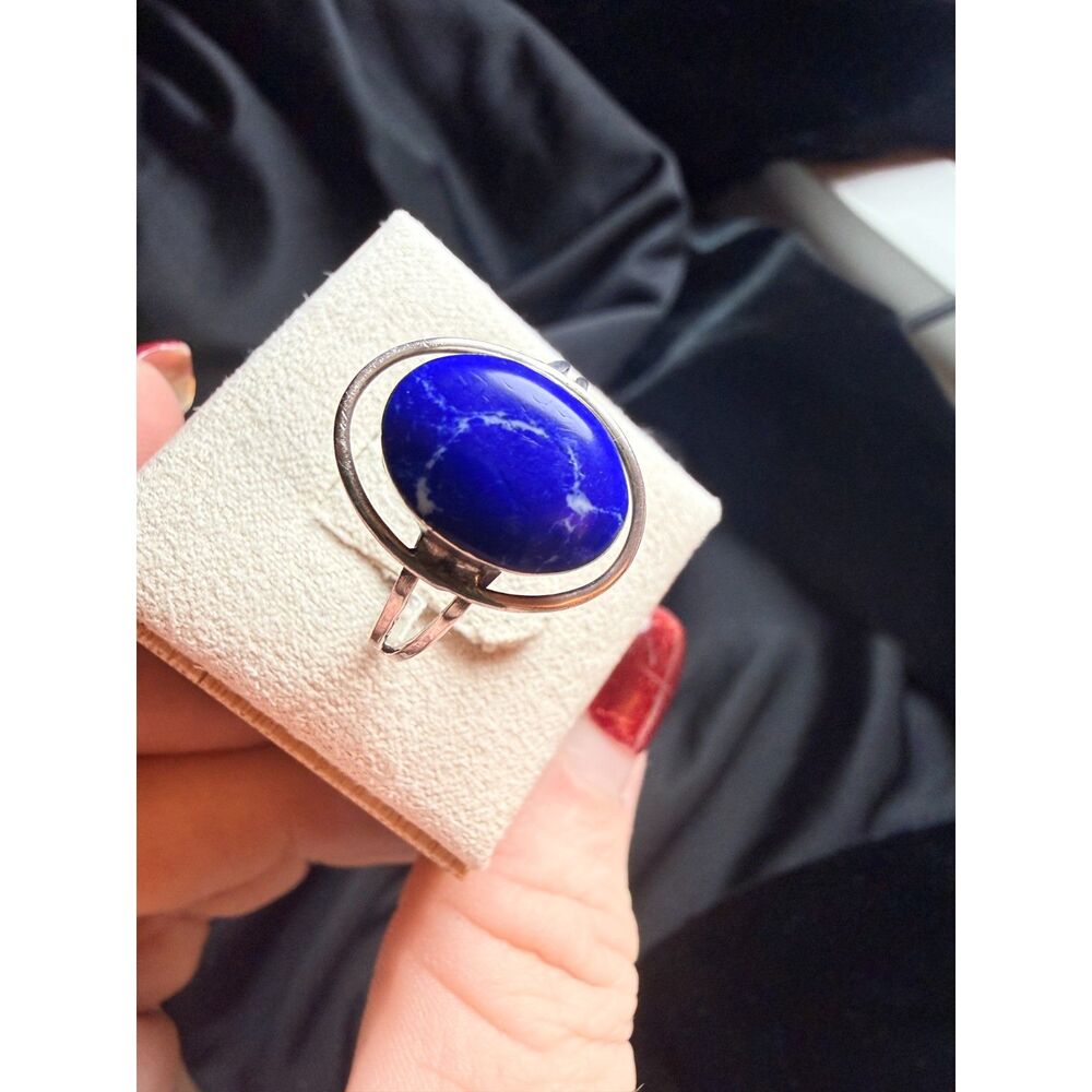 Vintage Mexican 925 Lapis Lazuli Orbital Statement Ring size 8.75